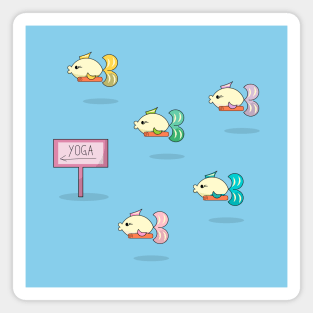 Cartoon illustration of fishes going to yoga class Magnet